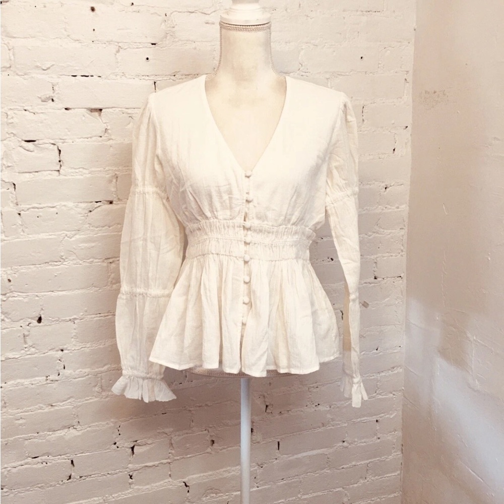 NWT Faherty ruched collette top white cotton size small
